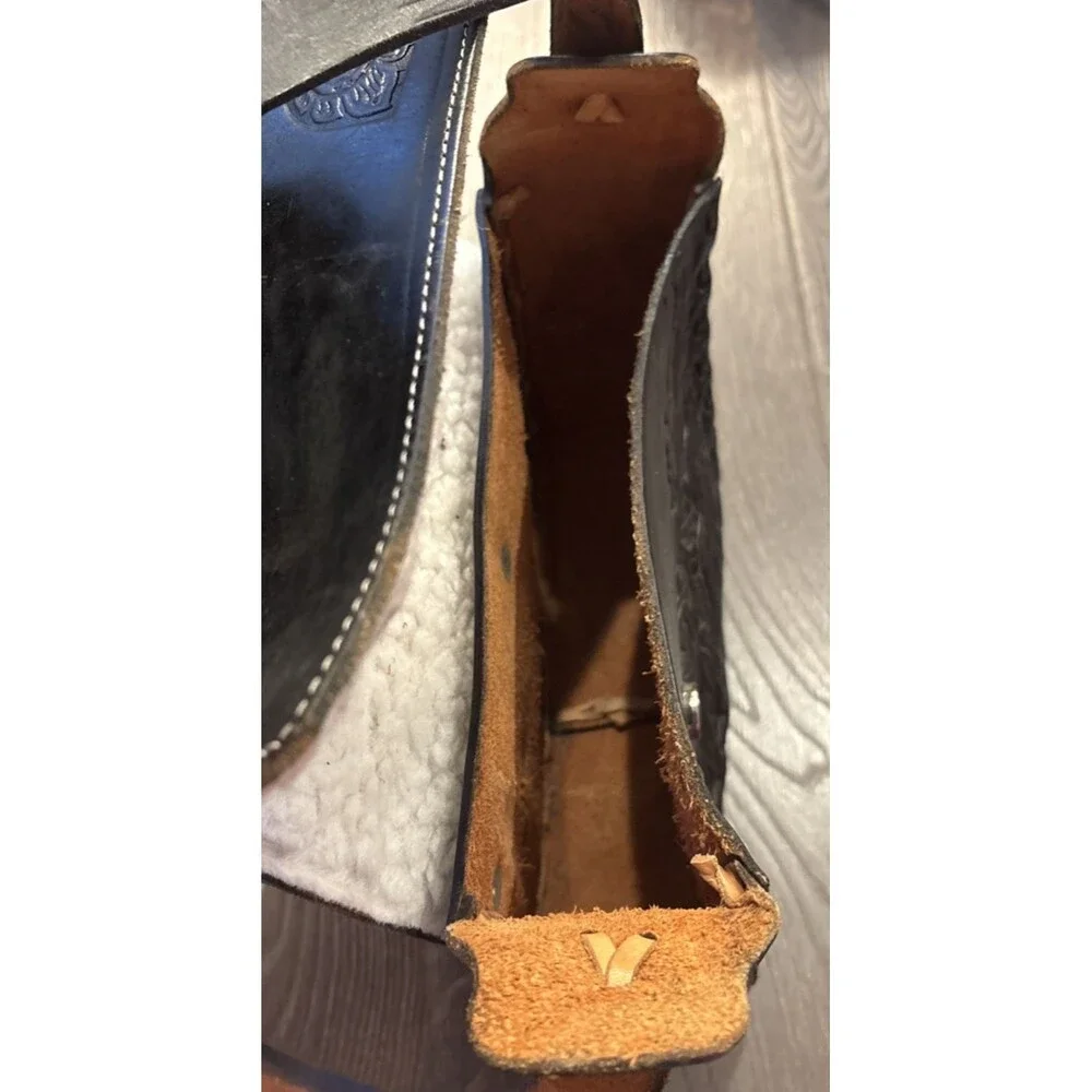 VTG Saddle Shearling Shoulder Bag Hand Crafted Tooled Leather
